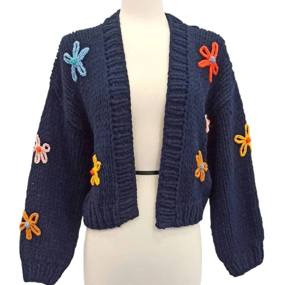 NEW KNIT BONBONS women's hand knitted sweater in navy